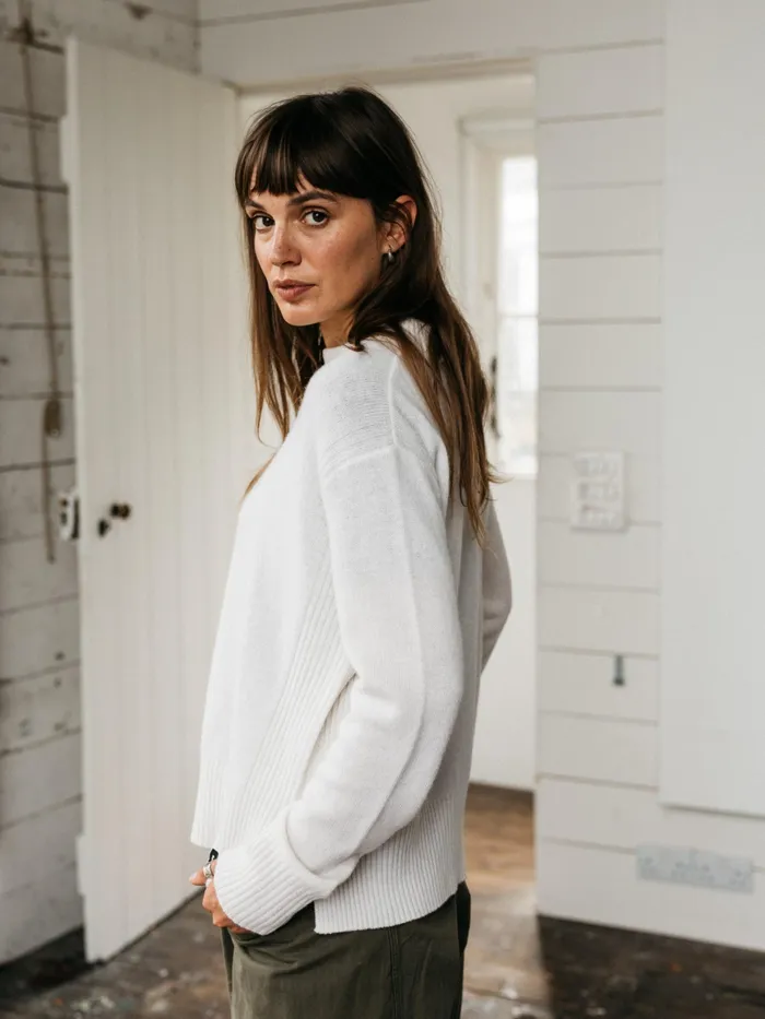 Finisterre Knitwear Women Cavan Ribbed Knit Sweater Ecru