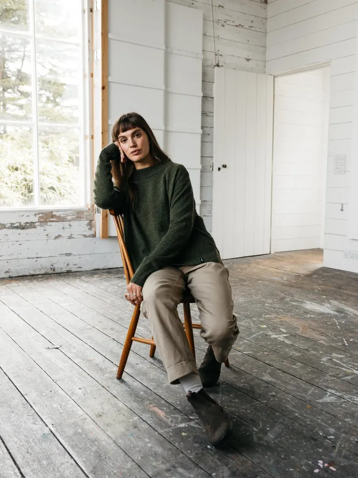 Finisterre Knitwear Women Cavan Ribbed Knit Sweater Olive