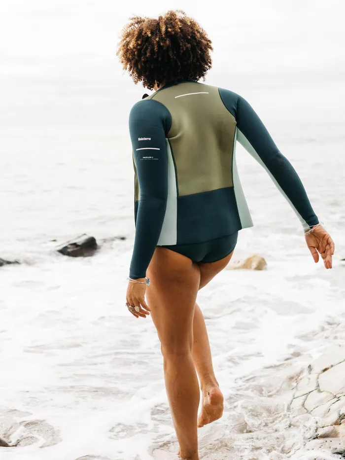 Finisterre Swimwear and Bikinis Women Nieuwland 2mm Yulex Long Sleeve Top Tealkhakiaqua