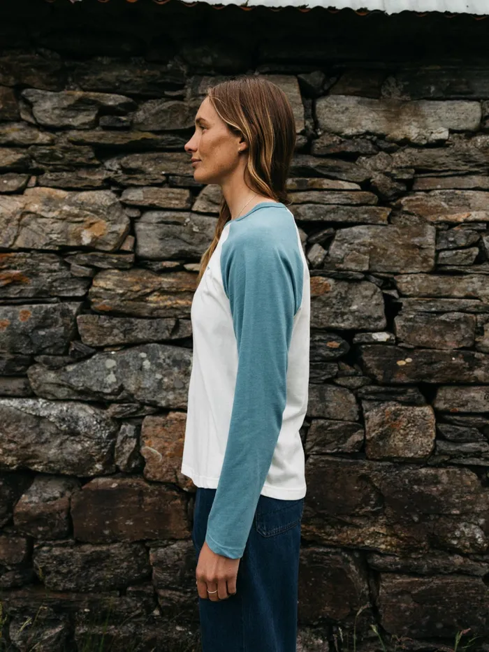 Finisterre Tops and TShirts Women Bailey Long Sleeve TShirt Ecruocean Storm
