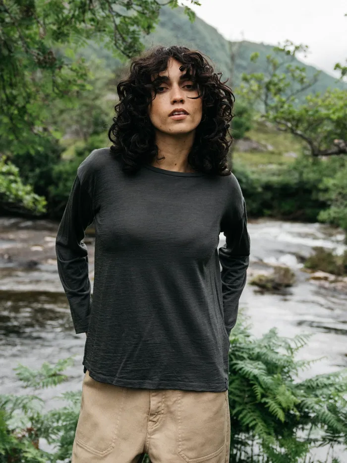 Finisterre Tops and TShirts Women Seeker Merino Long Sleeve TShirt Raven Black