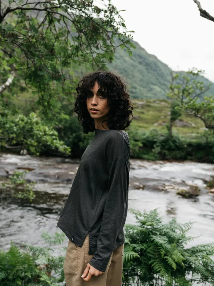 Finisterre Tops and TShirts Women Seeker Merino Long Sleeve TShirt Raven Black