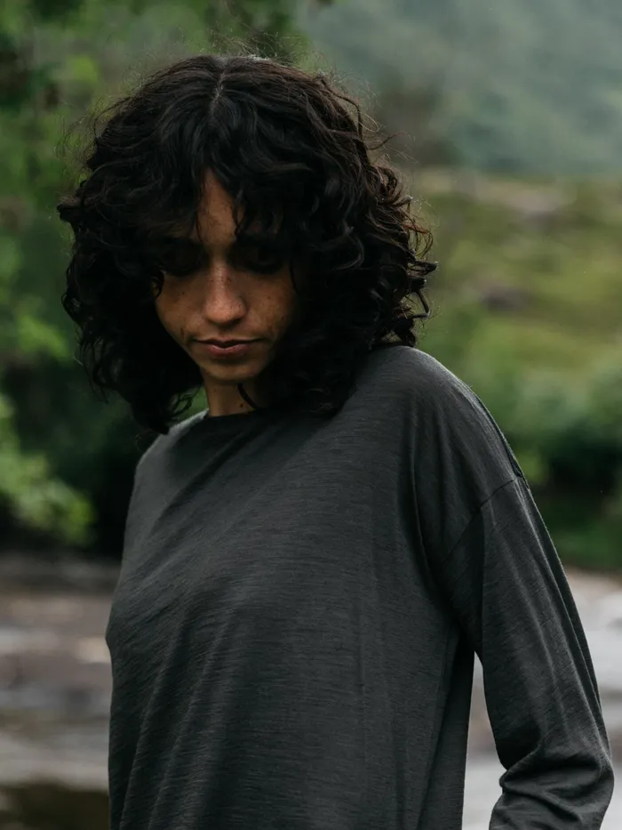 Finisterre Tops and TShirts Women Seeker Merino Long Sleeve TShirt Raven Black