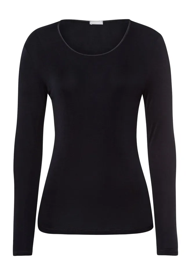 Fitted Silk Crew Neck Top Black Women HANRO Lounge Tops