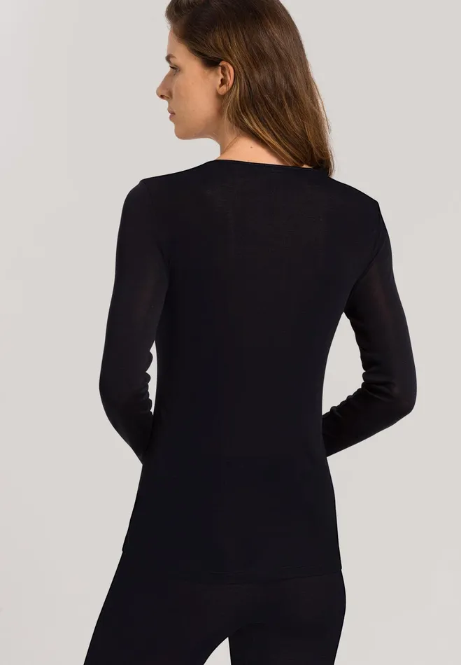 Fitted Silk Crew Neck Top Black Women HANRO Lounge Tops