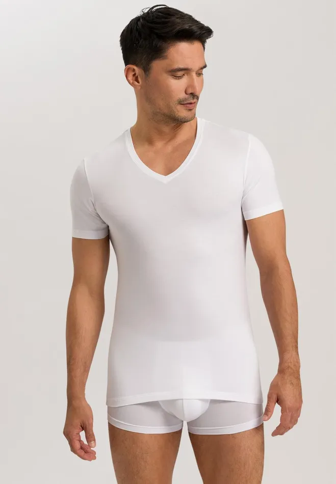 Fitted VNeck Cotton TShirt White Men HANRO Tops and Tees