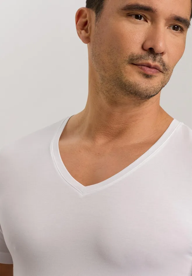 Fitted VNeck Cotton TShirt White Men HANRO Tops and Tees