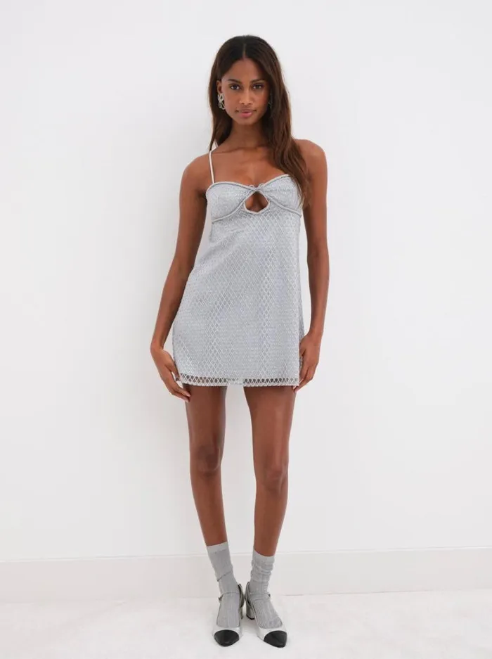 For Love and Lemons Dresses Glitter Slip Dress Silver 8211 Women