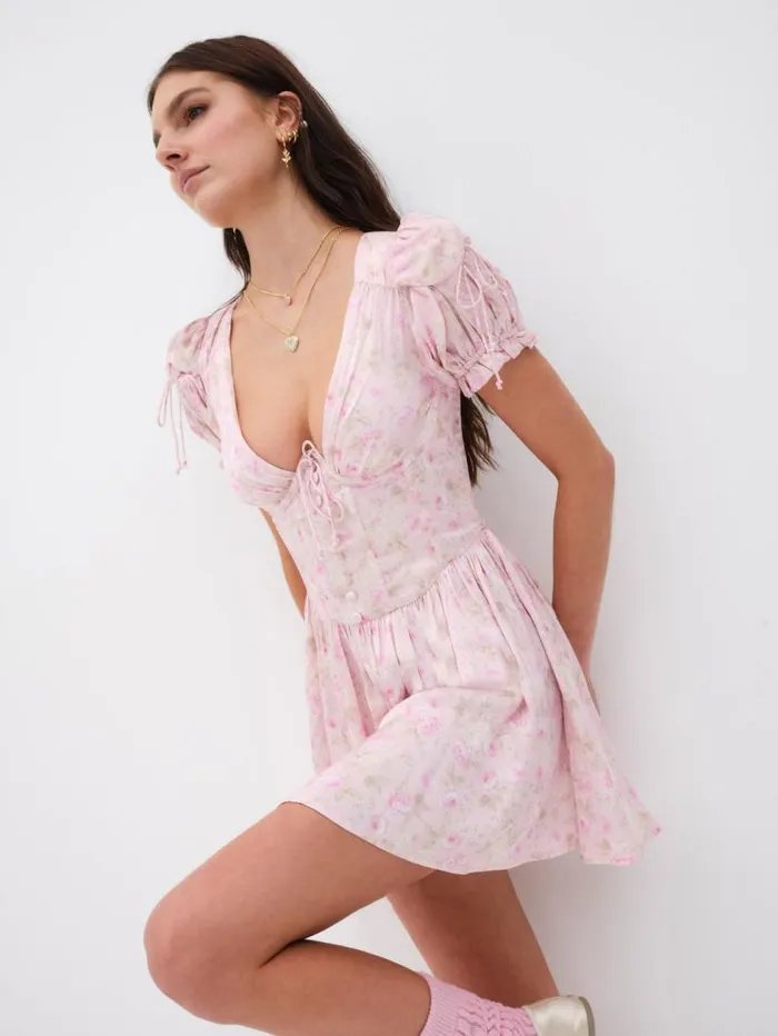 For Love and Lemons Dresses Paulina Puff Sleeve Mini Dress Light Pink 8211 Women