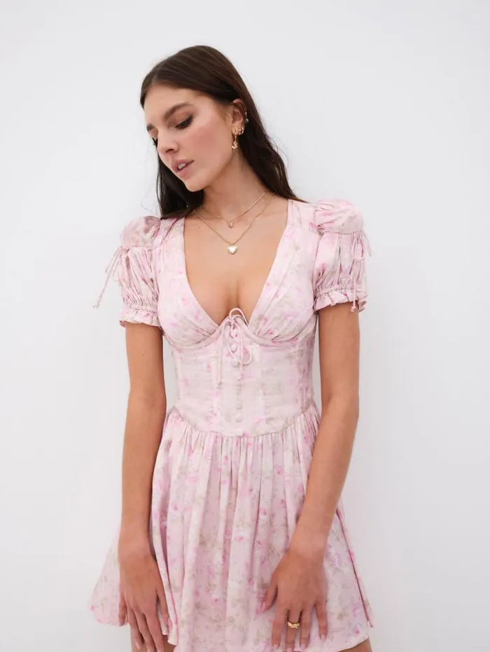 For Love and Lemons Dresses Paulina Puff Sleeve Mini Dress Light Pink 8211 Women