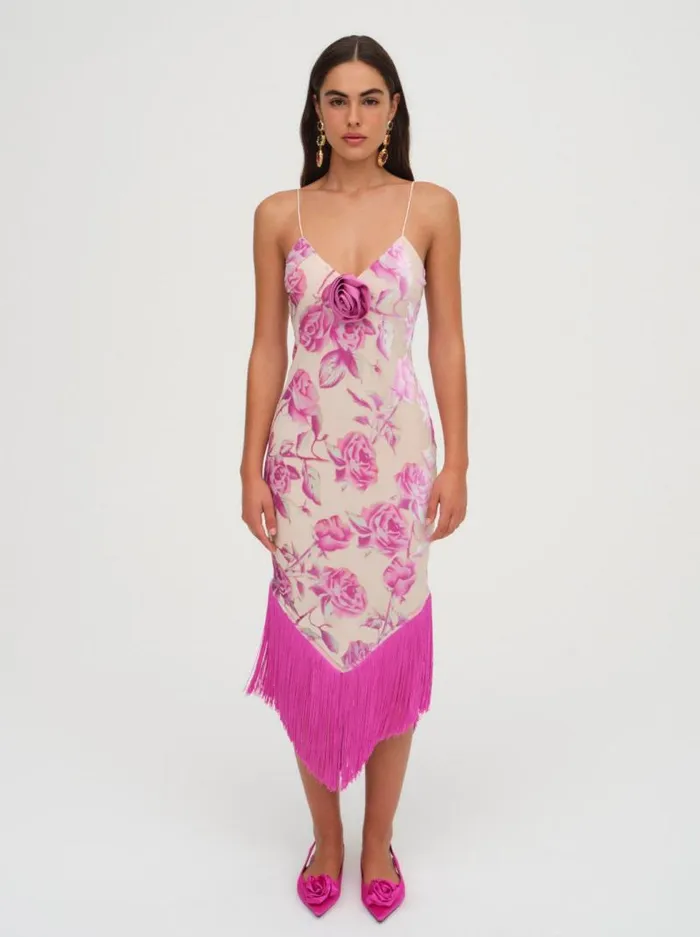 For Love and Lemons Dresses Rori Fringe Midi Dress Pink 8211 Women