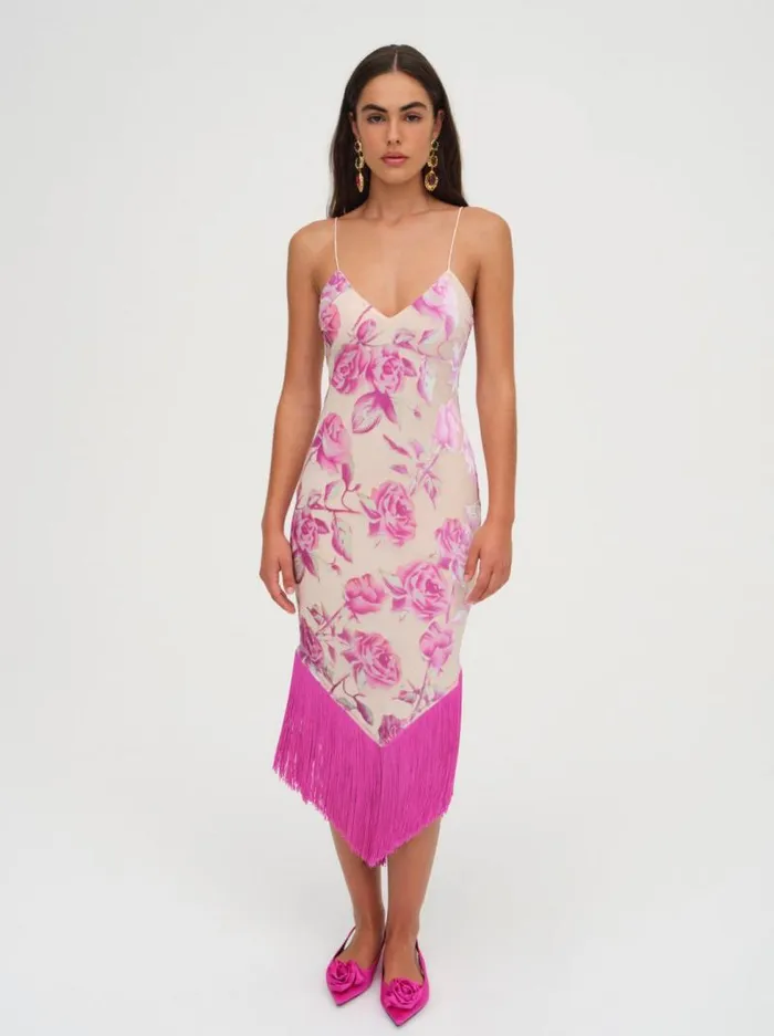 For Love and Lemons Dresses Rori Fringe Midi Dress Pink 8211 Women