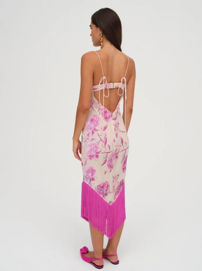 For Love and Lemons Dresses Rori Fringe Midi Dress Pink 8211 Women