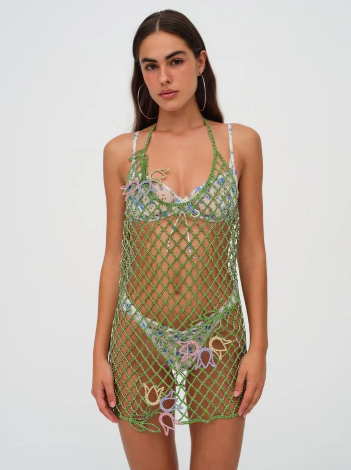 For Love and Lemons Dresses Tulip Grid Rhinestone Dress Green 8211 Women