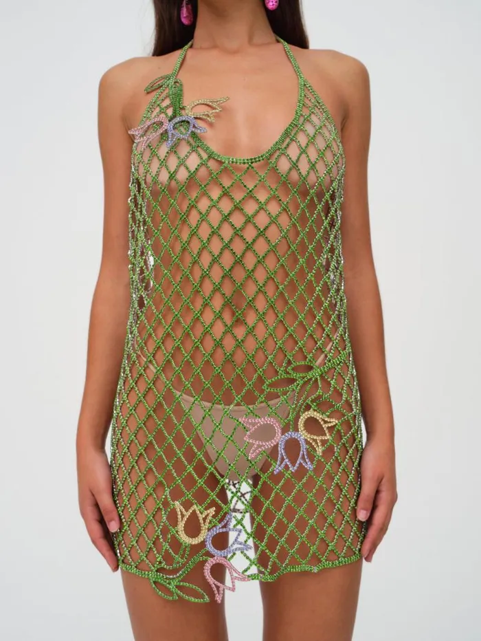 For Love and Lemons Dresses Tulip Grid Rhinestone Dress Green 8211 Women For Love and Lemons Dresses Tulip Grid Rhinestone Dress Green 8211 Women