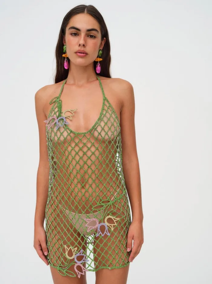 For Love and Lemons Dresses Tulip Grid Rhinestone Dress Green 8211 Women For Love and Lemons Dresses Tulip Grid Rhinestone Dress Green 8211 Women
