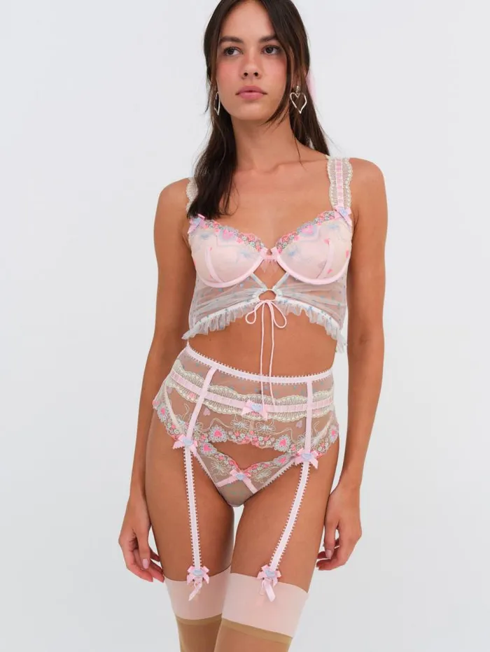 For Love and Lemons Lingerie Gabriella Thong Panty Blue 8211 Women