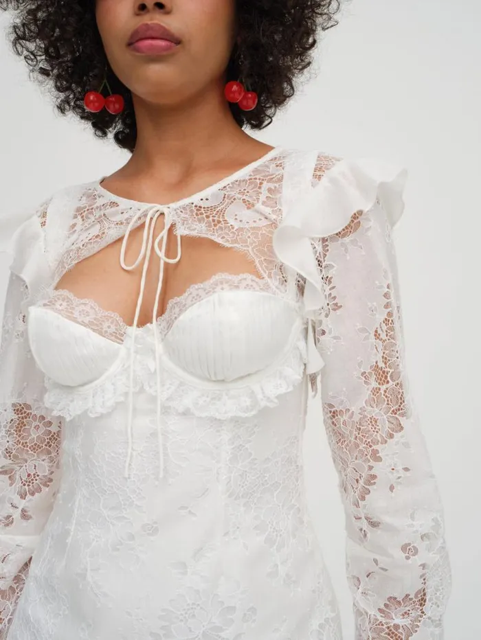 For Love and Lemons Tops Allira Lace Shrug White 8211 Women
