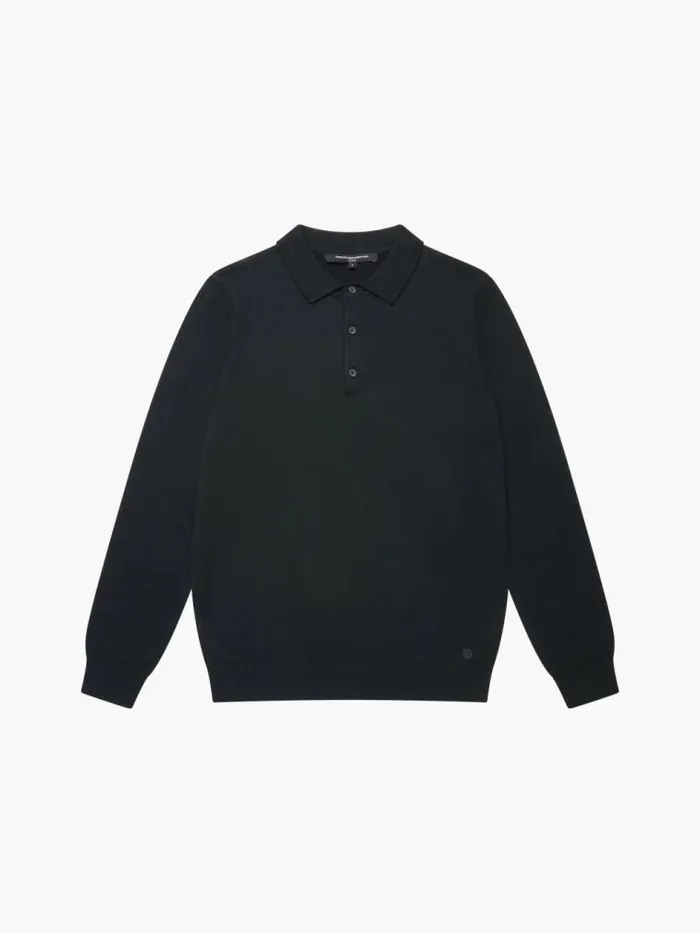 French Connection 3 Button Knit Polo Shirt Black Men Knitwear