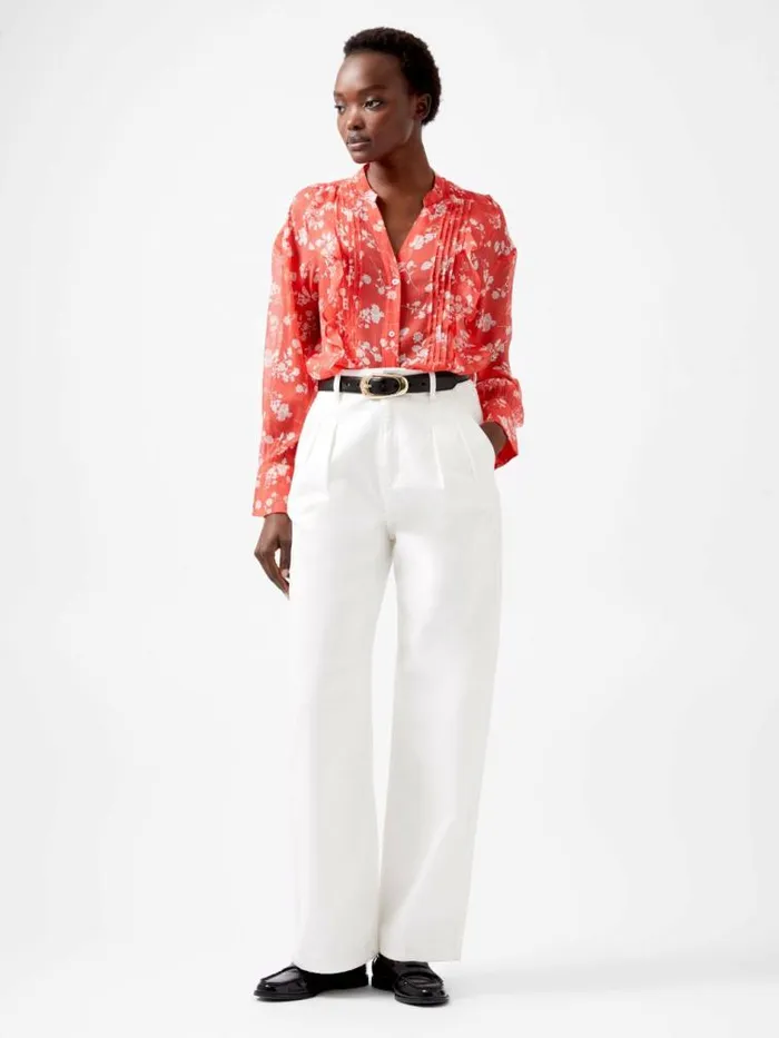 French Connection Alessandra Recycled Crinkle Blouse Cayenne Redwhite Women Tops