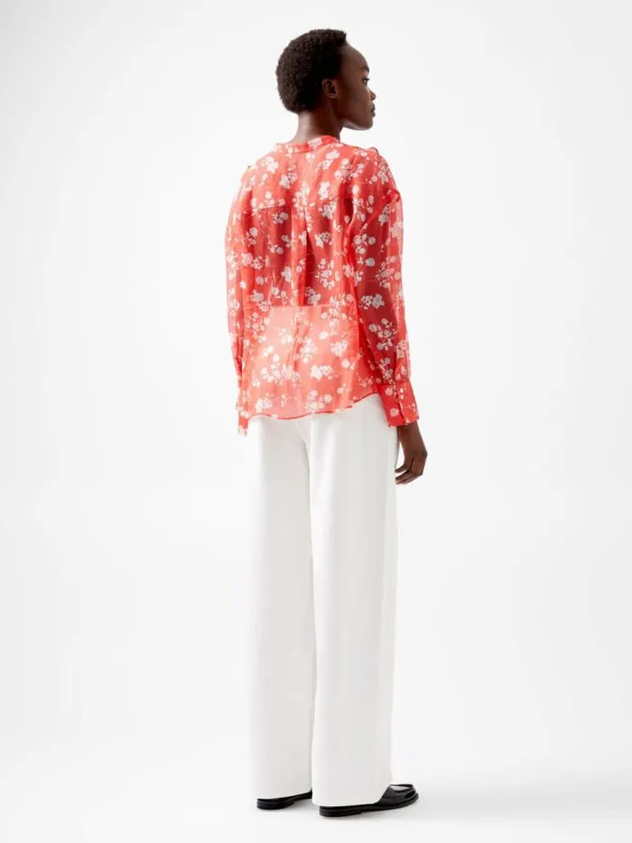French Connection Alessandra Recycled Crinkle Blouse Cayenne Redwhite Women Tops