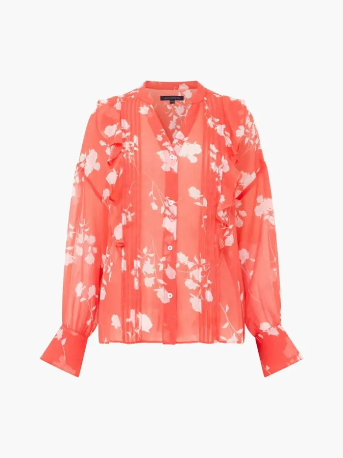 French Connection Alessandra Recycled Crinkle Blouse Cayenne Redwhite Women Tops