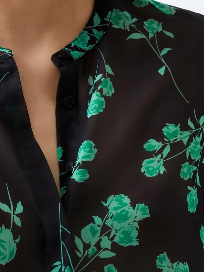 French Connection Alessandra Recycled Long Sleeve Shirt Blackoutminted Grn Women Tops