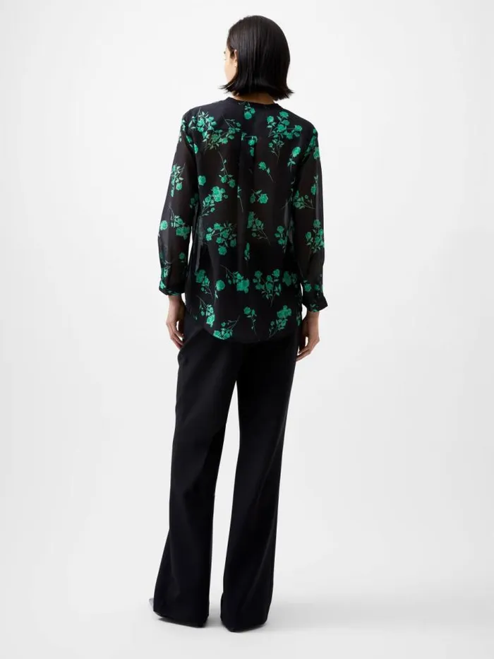 French Connection Alessandra Recycled Long Sleeve Shirt Blackoutminted Grn Women Tops