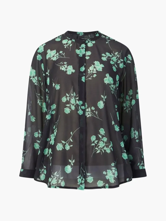 French Connection Alessandra Recycled Long Sleeve Shirt Blackoutminted Grn Women Tops