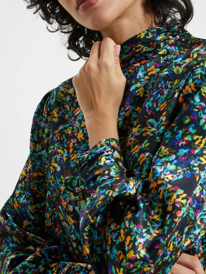 French Connection Amber Adora Satin Top Blackout Multi Women Tops