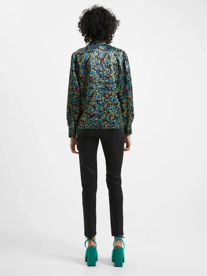 French Connection Amber Adora Satin Top Blackout Multi Women Tops
