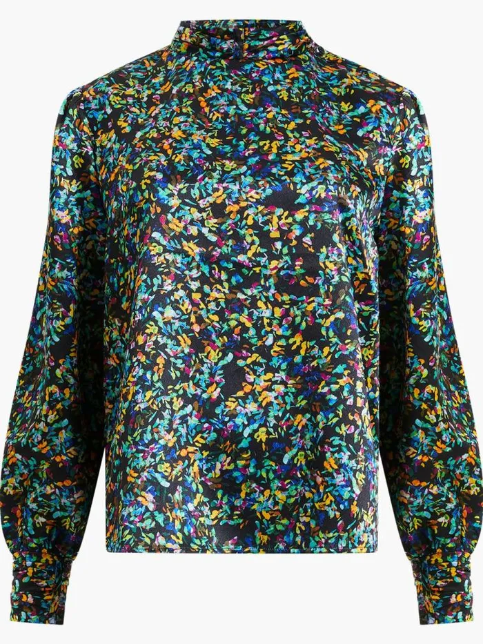 French Connection Amber Adora Satin Top Blackout Multi Women Tops