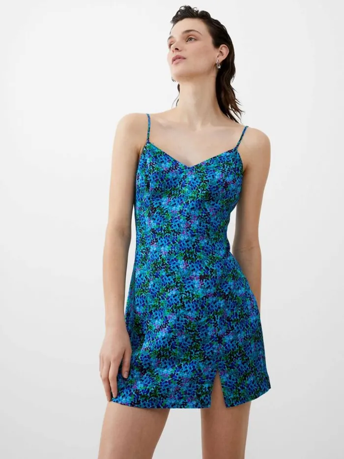 French Connection Andrea Ennis Eco Satin Slip Mini Dress Cloisonne Women Dresses