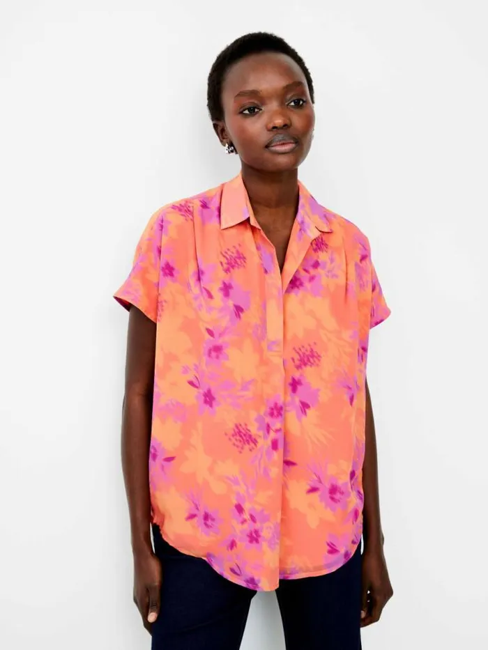 French Connection Arla Recycled Georgette Popover Shirt Coral Women Tops