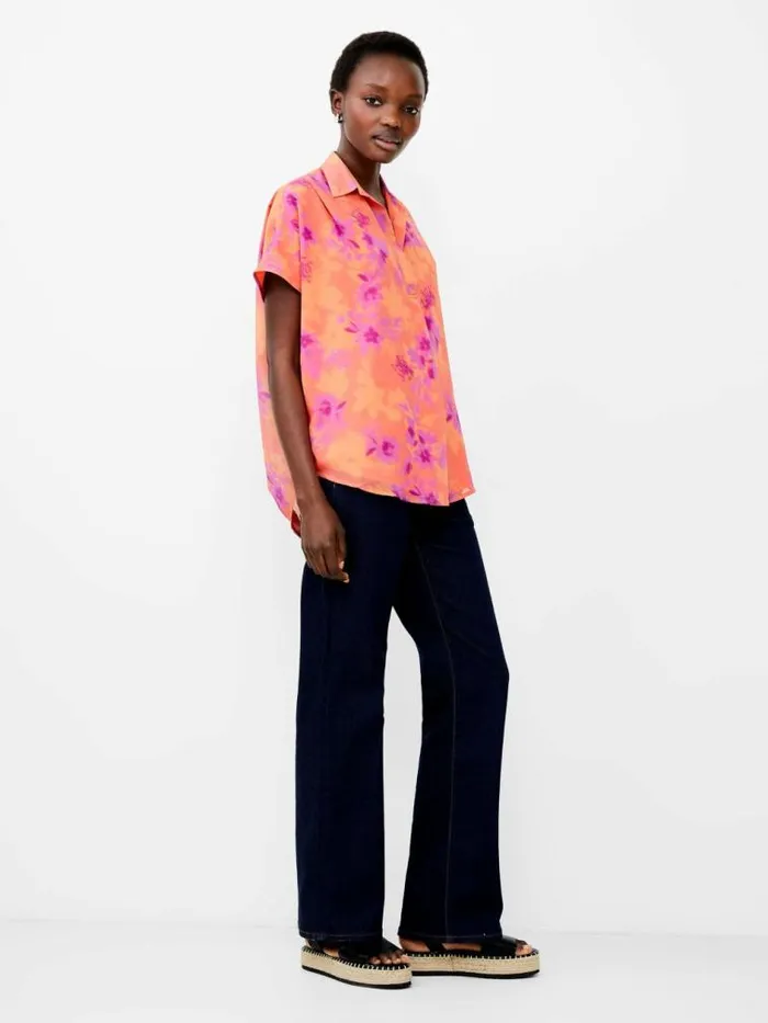 French Connection Arla Recycled Georgette Popover Shirt Coral Women Tops