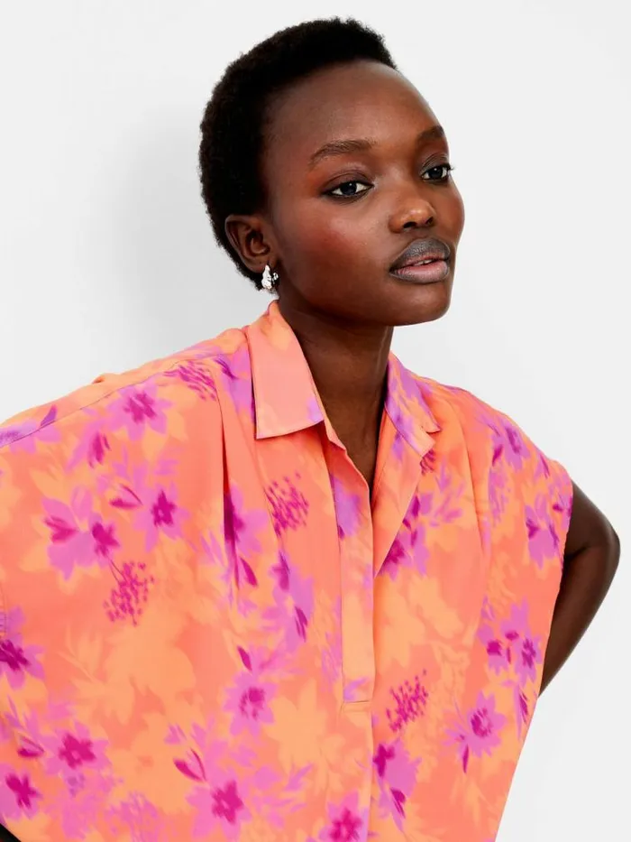 French Connection Arla Recycled Georgette Popover Shirt Coral Women Tops