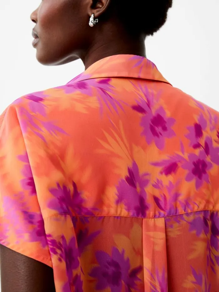 French Connection Arla Recycled Georgette Popover Shirt Coral Women Tops