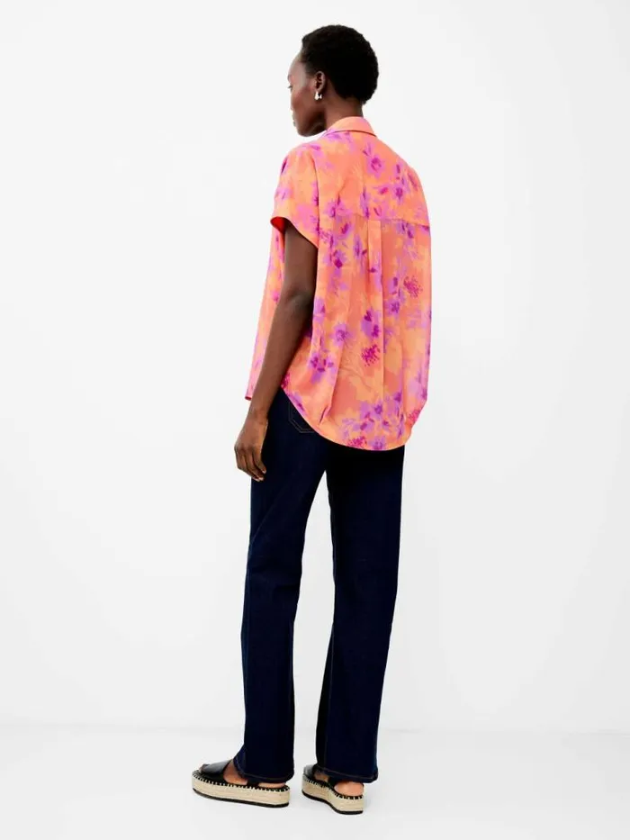 French Connection Arla Recycled Georgette Popover Shirt Coral Women Tops