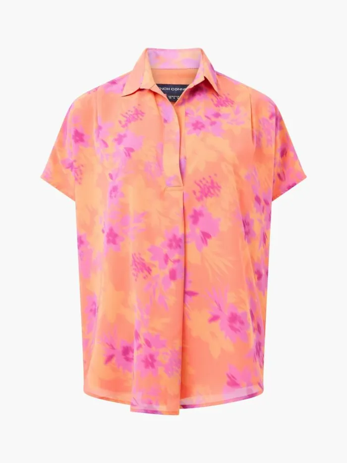 French Connection Arla Recycled Georgette Popover Shirt Coral Women Tops