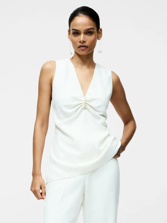 French Connection Arlette Sleeveless V Neck Top Summer White Women Tops
