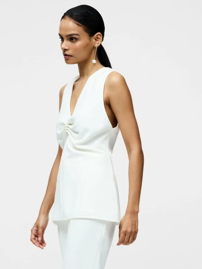 French Connection Arlette Sleeveless V Neck Top Summer White Women Tops