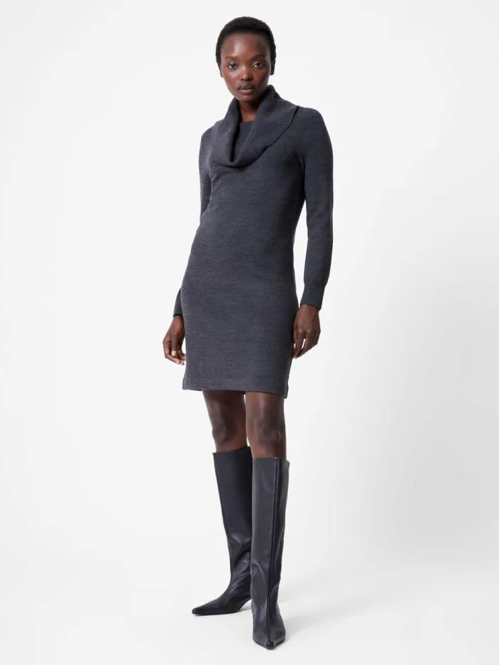 French Connection Babysoft Cowl Neck Knit Dress Charcoal Women Dresses