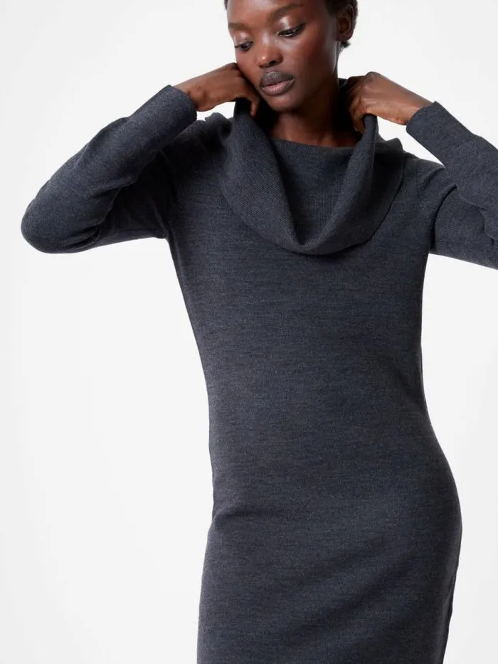 French Connection Babysoft Cowl Neck Knit Dress Charcoal Women Dresses