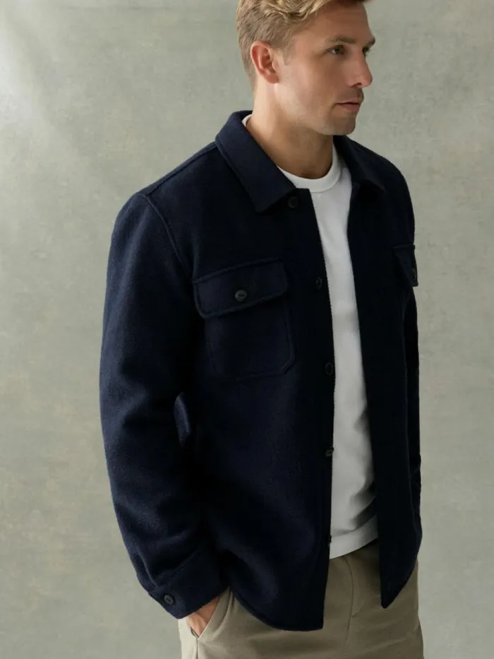 French Connection Brushed Overshirt Marine Men Coats and Jackets