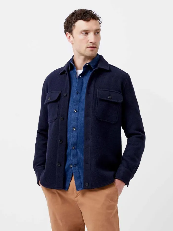 French Connection Brushed Overshirt Marine Men Coats and Jackets
