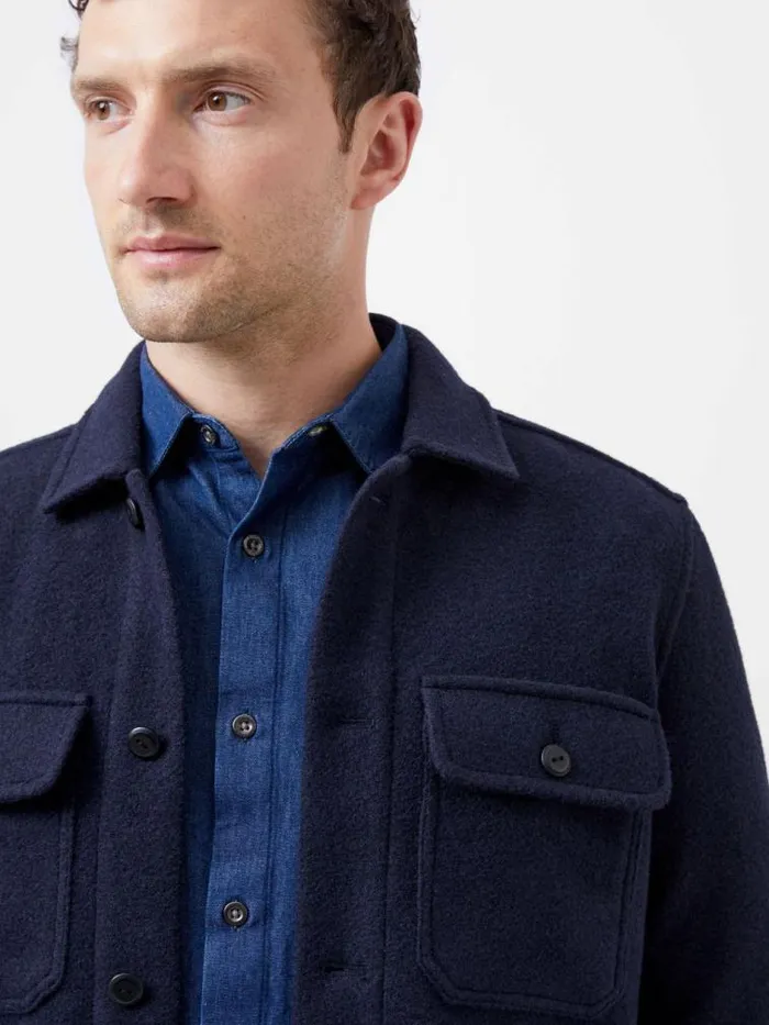 French Connection Brushed Overshirt Marine Men Coats and Jackets