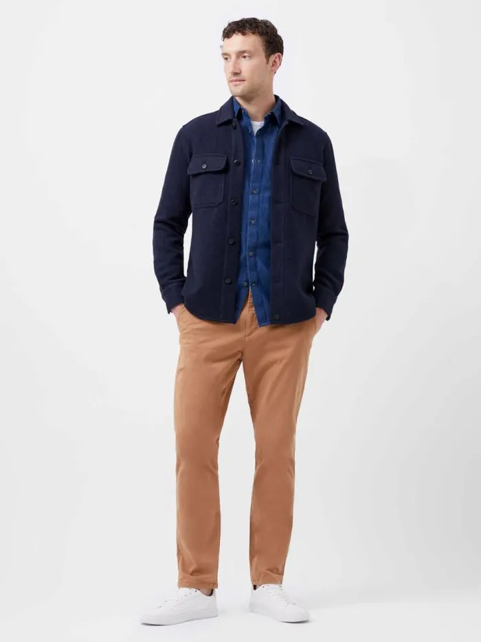 French Connection Brushed Overshirt Marine Men Coats and Jackets