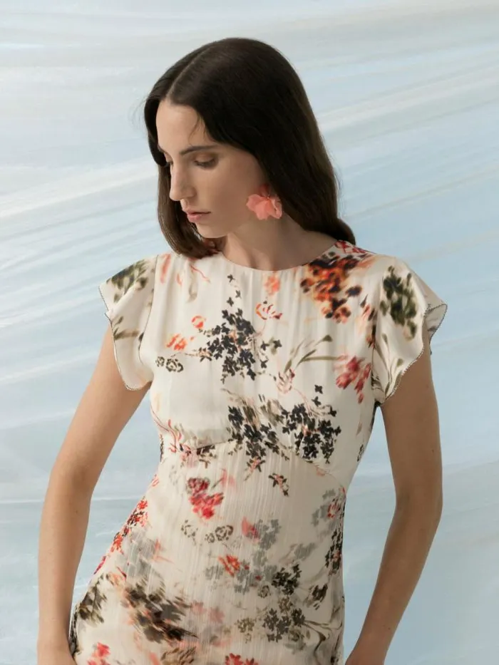 French Connection Candice Satin Georgette Overlay Dress Creamscarlet Red Multi Women Dresses