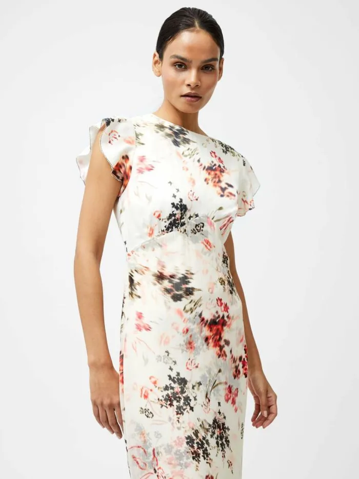French Connection Candice Satin Georgette Overlay Dress Creamscarlet Red Multi Women Dresses