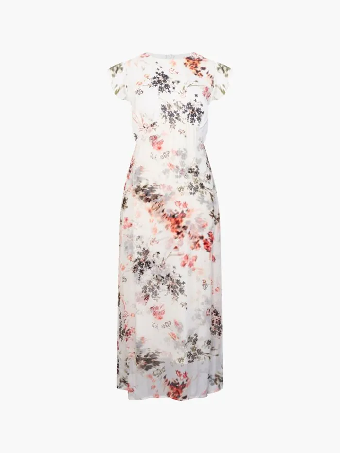 French Connection Candice Satin Georgette Overlay Dress Creamscarlet Red Multi Women Dresses